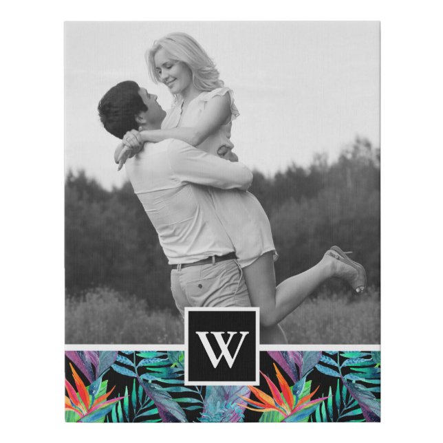 Bird Of Paradise | Add Your Photo & Initial Faux Canvas Print (Front)
