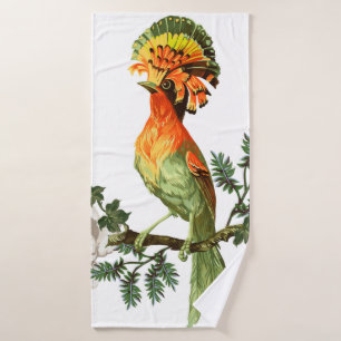 Bird of Paradise and exotic flowers on a white bac Bath Towel