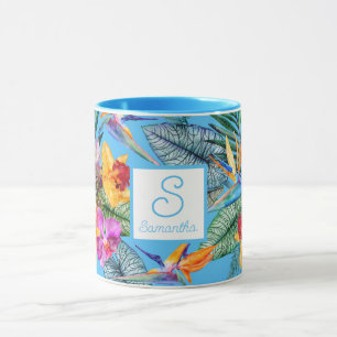 Bird Of Paradise And Orchid Summer Blue Mug