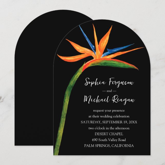 Bird of Paradise Arch Top Wedding Invitation (Front/Back)