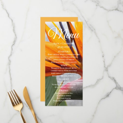 Bird of Paradise Bloom Floral Wedding Dinner Menu