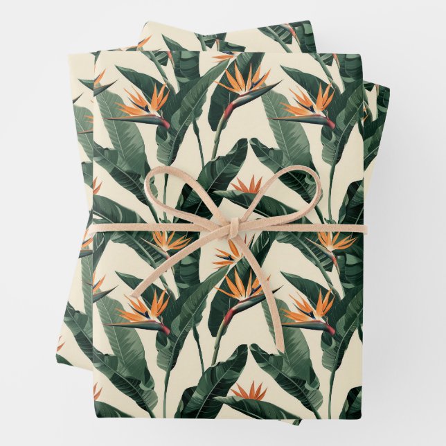 Bird of Paradise Botanical Pattern Decoupage Wrapping Paper Sheets (In situ)