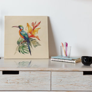 Bird of Paradise, colorful phantasy bird 'n flower Wood Wall Art