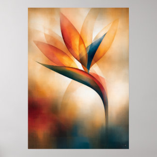 Bird of Paradise Cubist Floral Abstraction Poster