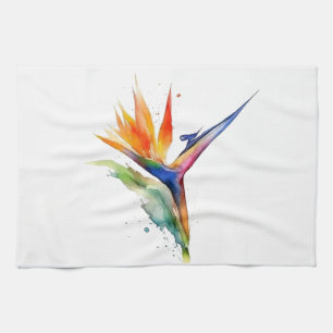 Bird of paradise exotic flower bright watercolor kitchen towel