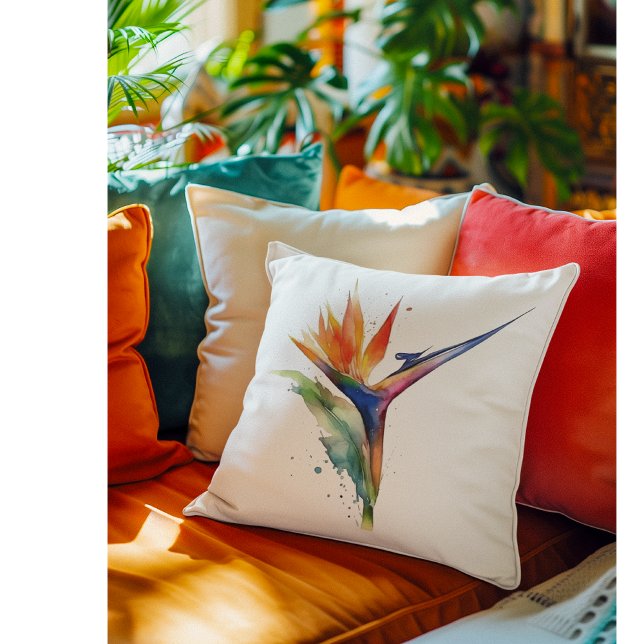 Bird of paradise exotic flower bright watercolor throw pillow (Creator Uploaded)