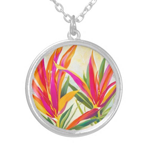 Bird of paradise fine art  silver plated necklace