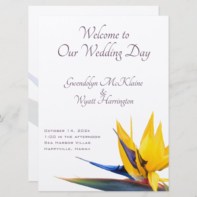 Bird of Paradise Flat Wedding Program Template (Front/Back)