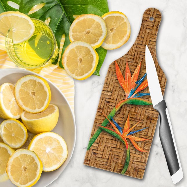 Bird of Paradise Floral Cutting Board (Bird of Paradise Flowers Paddle Style Glass Cutting Board)