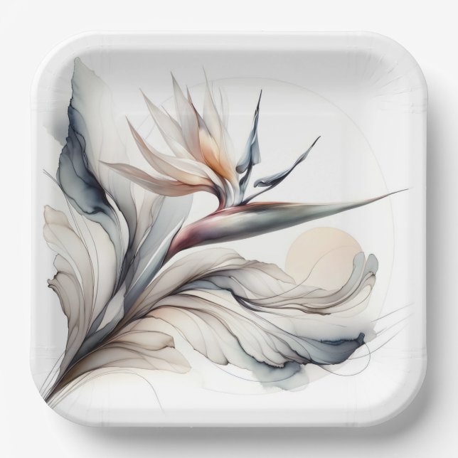 Bird of Paradise Flower Art Paper Plates (Front)
