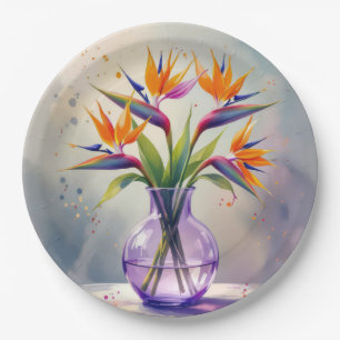 Bird of Paradise Flower Bouquet In Watercolor Paper Plates