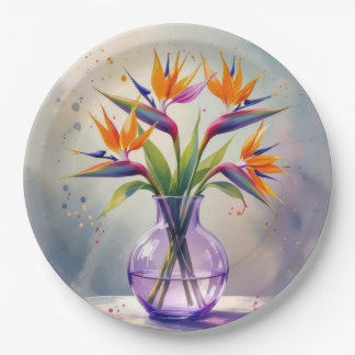 Bird of Paradise Flower Bouquet In Watercolor Paper Plates