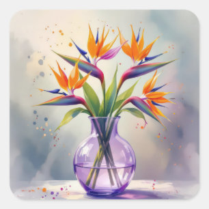 Bird of Paradise Flower Bouquet In Watercolor Square Sticker