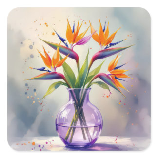 Bird of Paradise Flower Bouquet In Watercolor Square Sticker