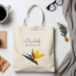 Bird-of-paradise Flower Bridesmaid Gift Tote Bag<br><div class="desc">Bridesmaid gift tote bags with bird-of-paradise flower. Personalize cloth bags with her name and title, such as “maid of honor”, “flower girl”, “junior bridesmaid” and “bridesmaid”. The tropical flower image is printed on both sides of the budget tote. Text is printed with her name in elegant and modern calligraphy font....</div>