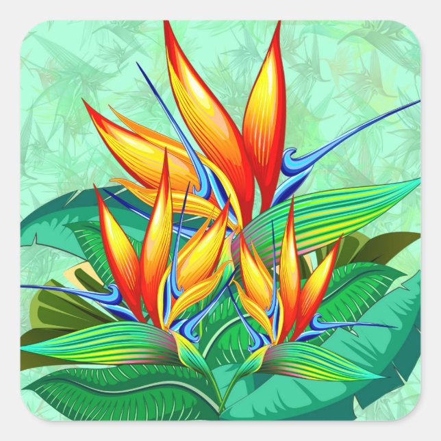 Bird of Paradise Flower Exotic Nature Square Sticker (Front)