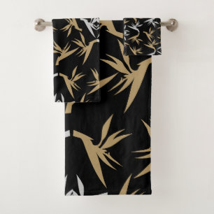 Bird of Paradise Flower Fabric Print Bath Towel Set