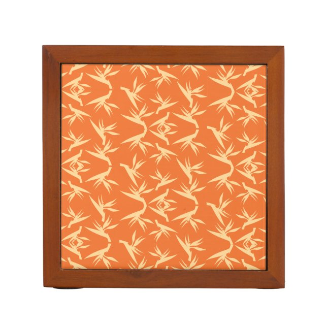 Bird of Paradise Flower Fabric Print Desk Organizer (Front)