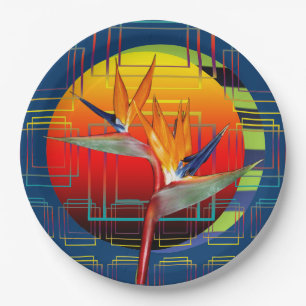 Bird of Paradise Flower Geometric Garden Paper Plates