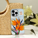 Bird-of-paradise Flower Monogram Initial Case-Mate iPhone 14 Pro Max Case<br><div class="desc">Phone case for Apple or Samsung products,  with orange bird of paradise flowers.  Water look background and two tropical flowers is the design.  Add an initial in orange at the top.</div>