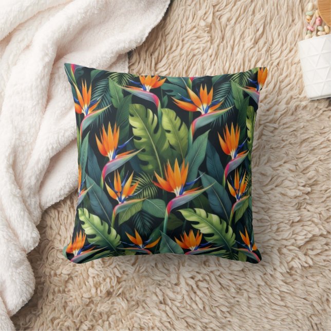 Bird of Paradise Flower Pattern Throw Pillow (Blanket)