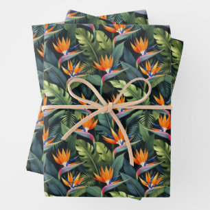 Bird of Paradise Flower Pattern Wrapping Paper Sheets
