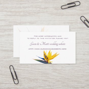 Bird-of-paradise Flower Wedding Website Enclosure  Business Card by sandpiperWedding at Zazzle