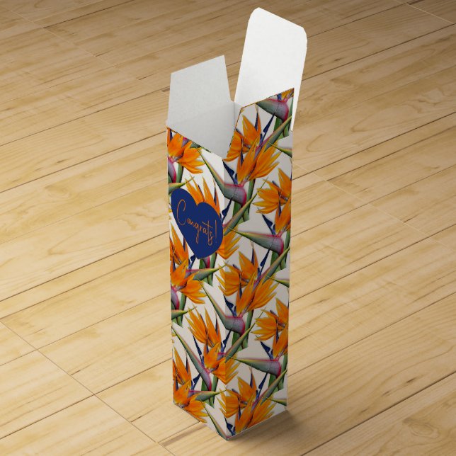 Bird of Paradise Flowers Custom Text Wine Box (Opened)