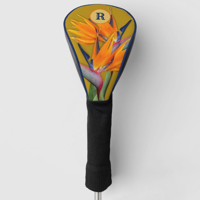 Bird of Paradise Flowers Initial Personalized Golf Head Cover (Front)