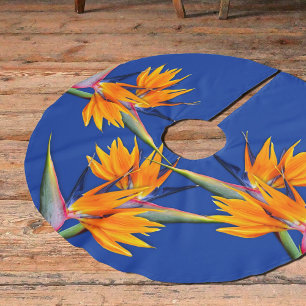 Bird of Paradise Flowers Navy Blue Tree Skirt