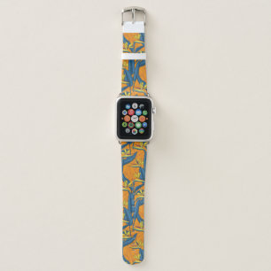 Bird of paradise flowers on orange apple watch band