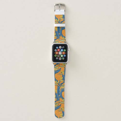 Bird of paradise flowers on orange apple watch band