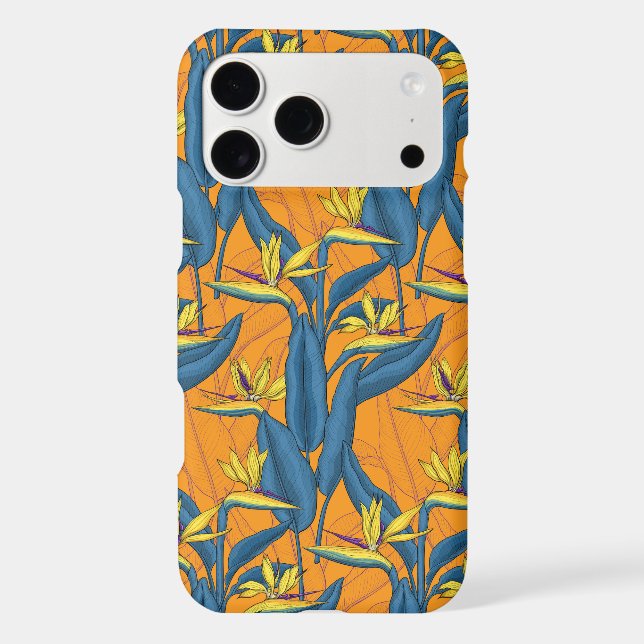 Bird of paradise flowers on orange iPhone case (Back)