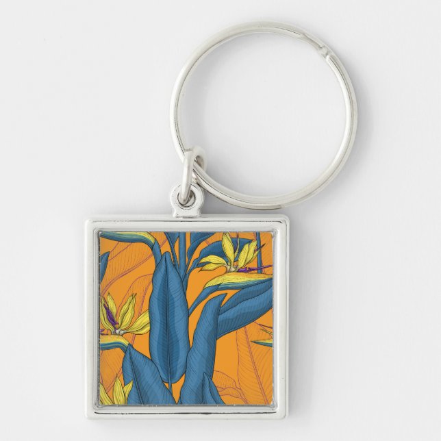 Bird of paradise flowers on orange keychain (Front)