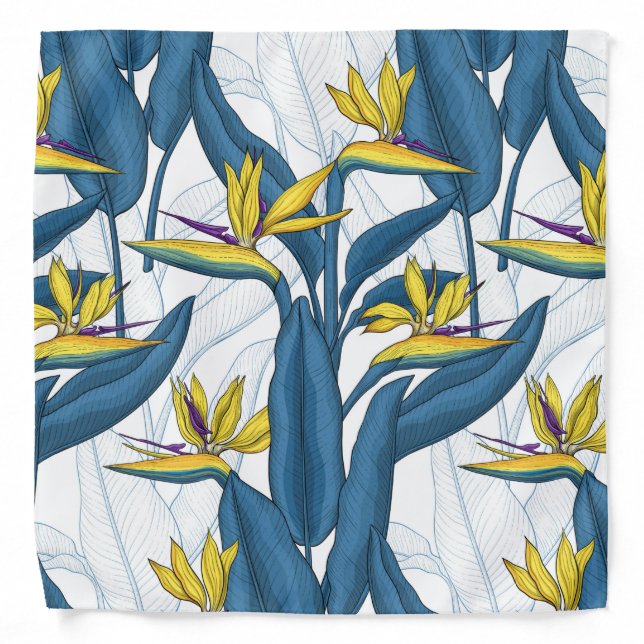 Bird of paradise flowers on white bandana (Front)