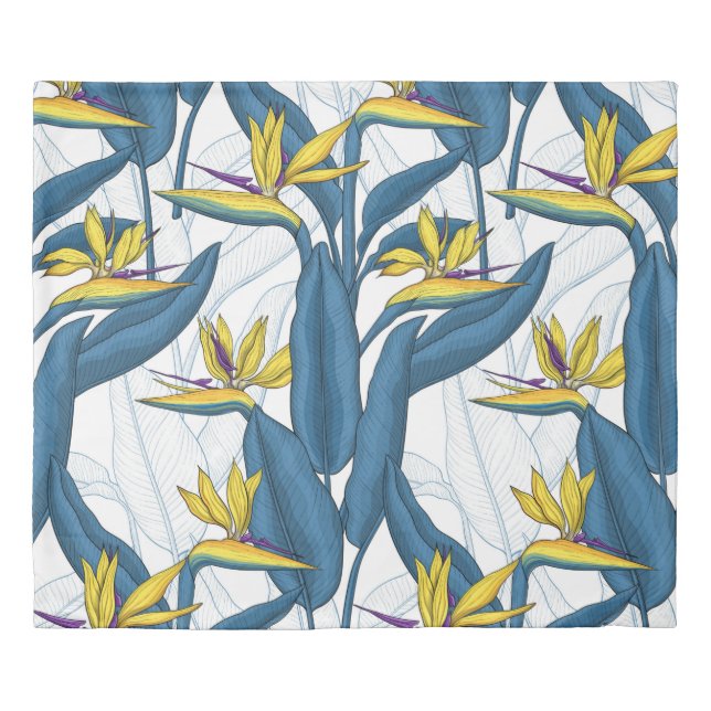 Bird of paradise flowers on white duvet cover (Front)