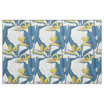 Bird of paradise flowers on white fabric