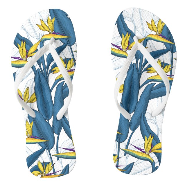 Bird of paradise flowers on white flip flops (Footbed)