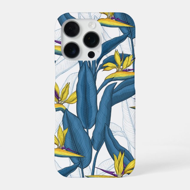 Bird of paradise flowers on white iPhone case (Back)