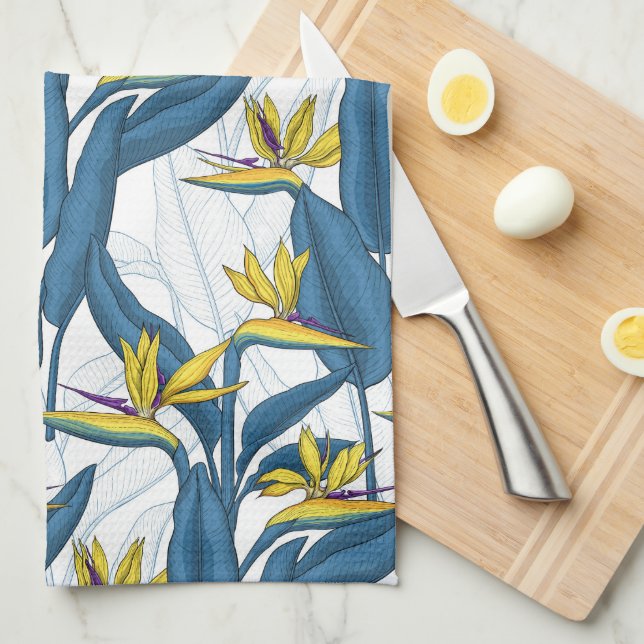 Bird of paradise flowers on white kitchen towel (Quarter Fold)