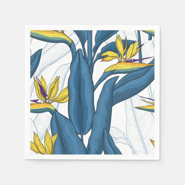Bird of paradise flowers on white napkins (Front)