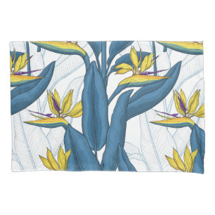 Bird of paradise flowers on white pillow case