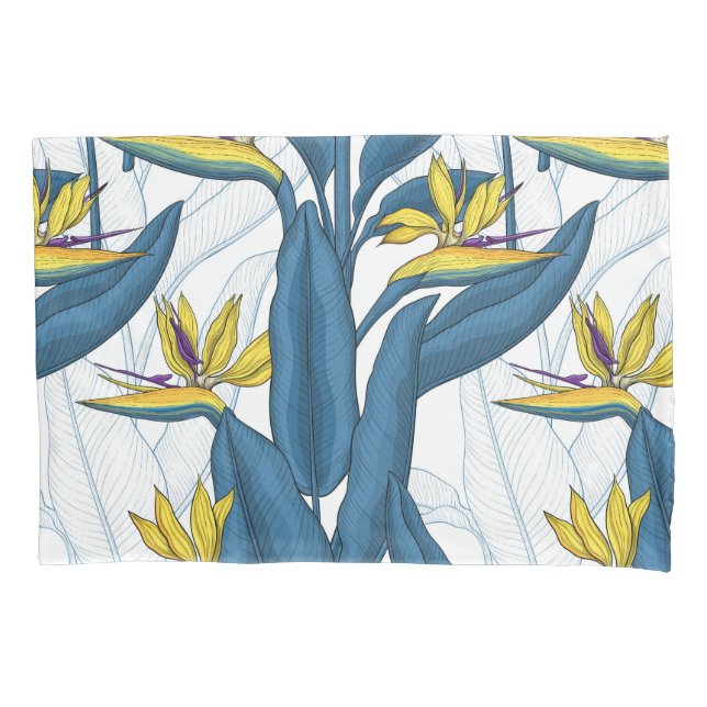Bird of paradise flowers on white pillow case (Front)