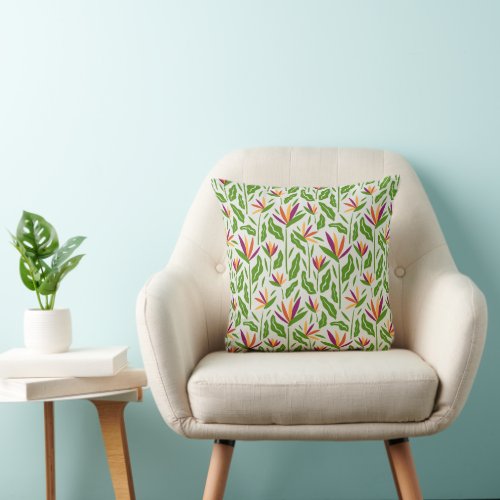 Bird of Paradise Flowers Pattern Spring Summer  Throw Pillow