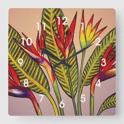 Bird of Paradise Flowers Square Wall Clock