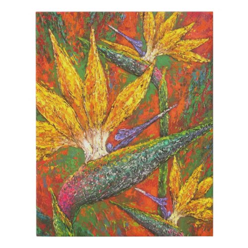 Bird Of Paradise Flowers Textured Floral Painting Faux Canvas Print