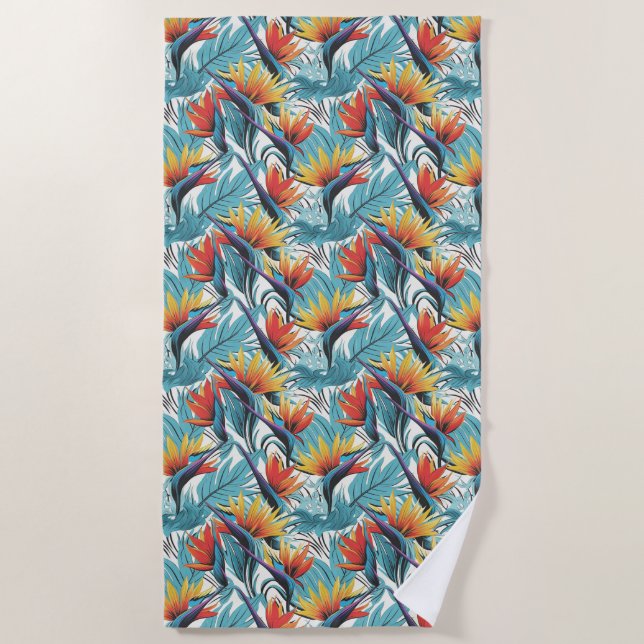 Bird of Paradise Garden Beach Towel (Front)