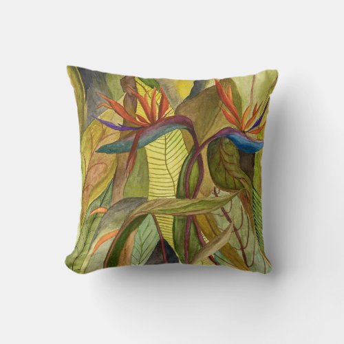 Bird of Paradise Hand paint print Throw Pillow