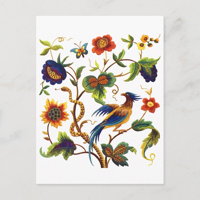 Bird of Paradise Jacobean Embroidery Postcard (Front)