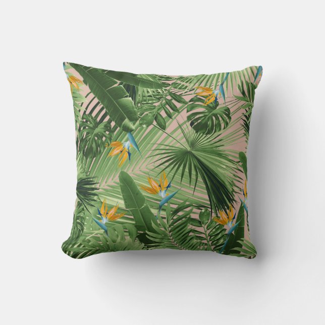 Bird of Paradise Jungle Leaves Dream #2 Throw Pillow (Front)